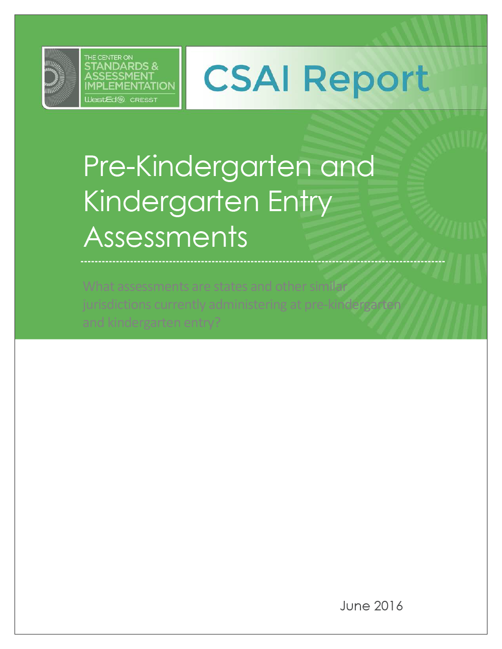 Cover Pre-Kindergarten and Kindergarten Assessments