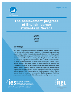 Cover for The Achievement Progress of English Learner Students in Nevada
