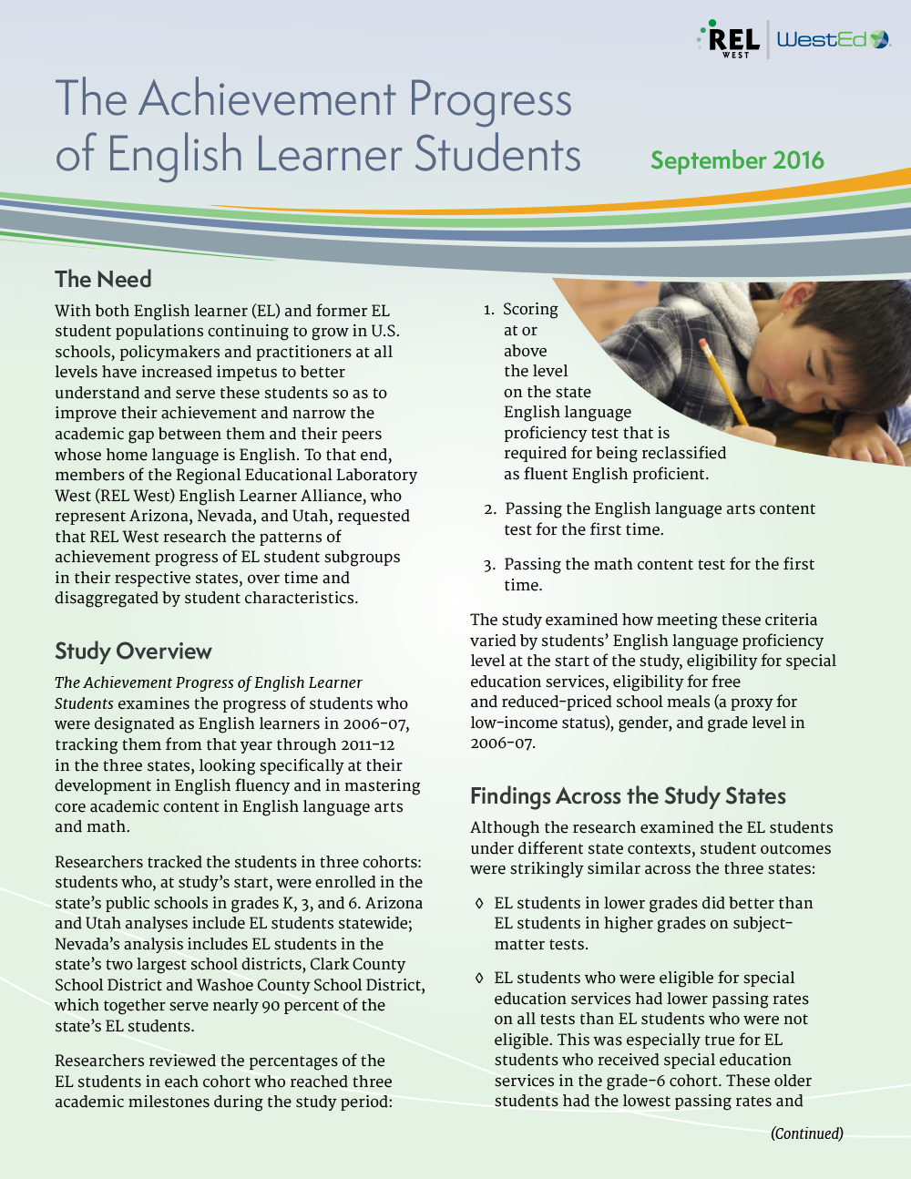 Cover for The Achievement Progress of English Learner Students