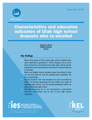 Cover for Characteristics and Education Outcomes of Utah High School Dropouts Who Re-Enrolled