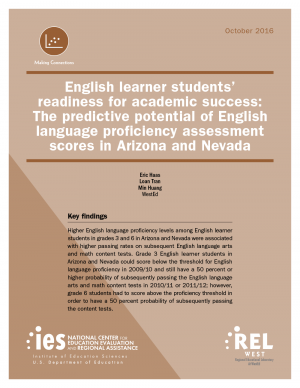 Cover English Learner Students' Readiness for Academic Success: The Predictive Potential of English Language Proficiency Assessment Scores in Arizona and Nevada