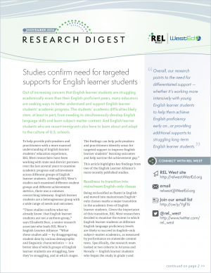 Cover for Research Digest: Studies Confirm Need for Targeted Supports for English Learner Students