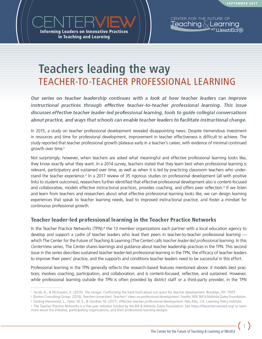 CenterView: Teachers Leading the Way – Teacher-to-Teacher Professional Learning
