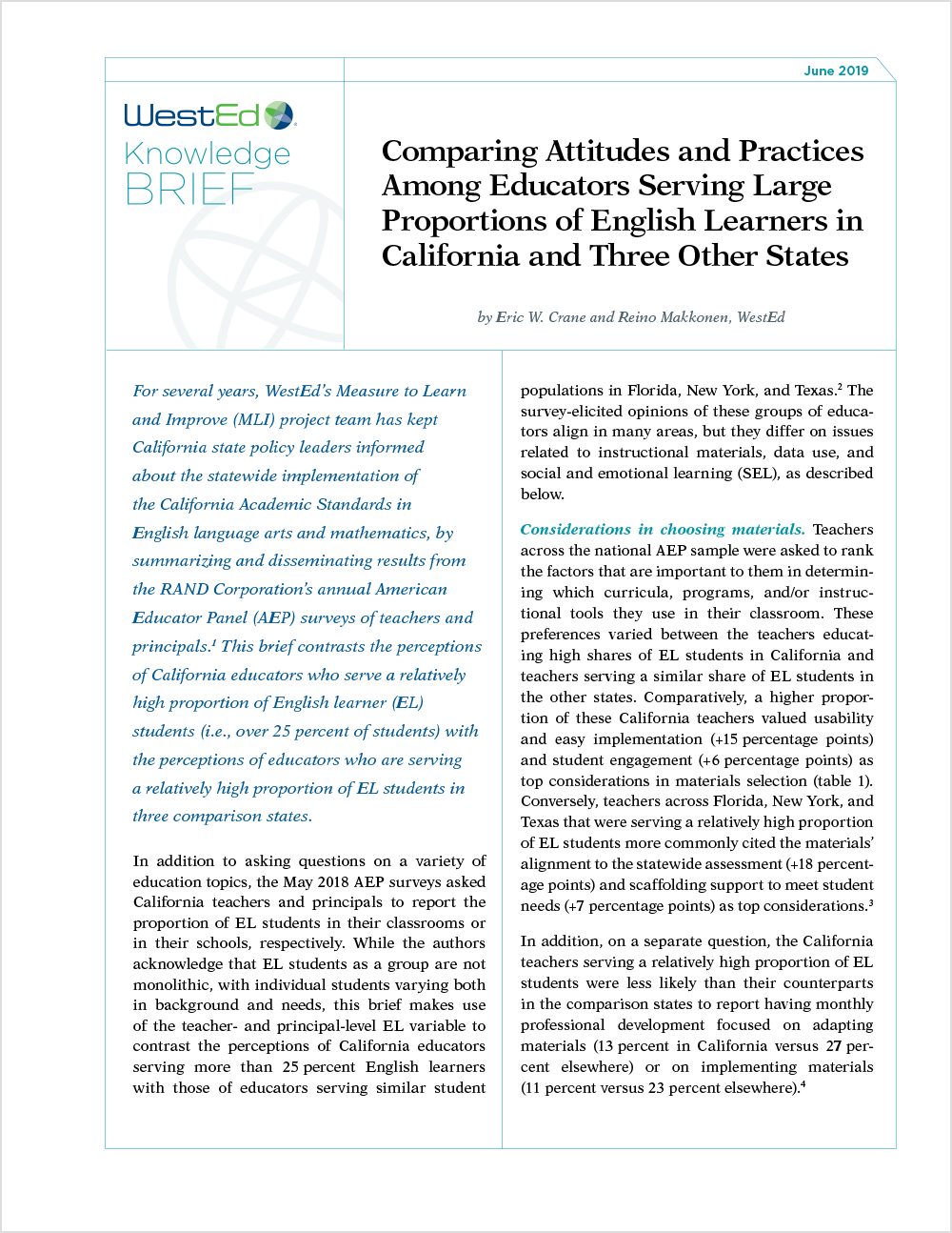 Comparing Attitudes and Practices Among Educators Serving Large Proportions of English Learners in California and Three Other States