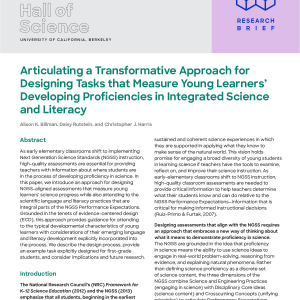 The Lawrence Hall of Science Research Brief: Articulating a Transformative Approach for Designing Tasks that Measure Young Learners' Developing Proficiencies in Integrated Science and Literacy
