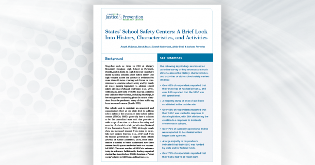 States' School Safety Centers: A Brief Look Into History, Characteristics, and Activities