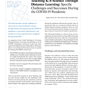 Teaching K-8 Science Through Distance Learning: Specific Challenges and Successes During the COVID-19 Pandemic