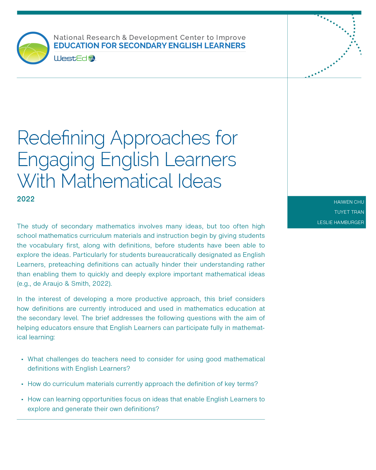 Redefining Approaches for Engaging English Learners With Mathematicians Ideas