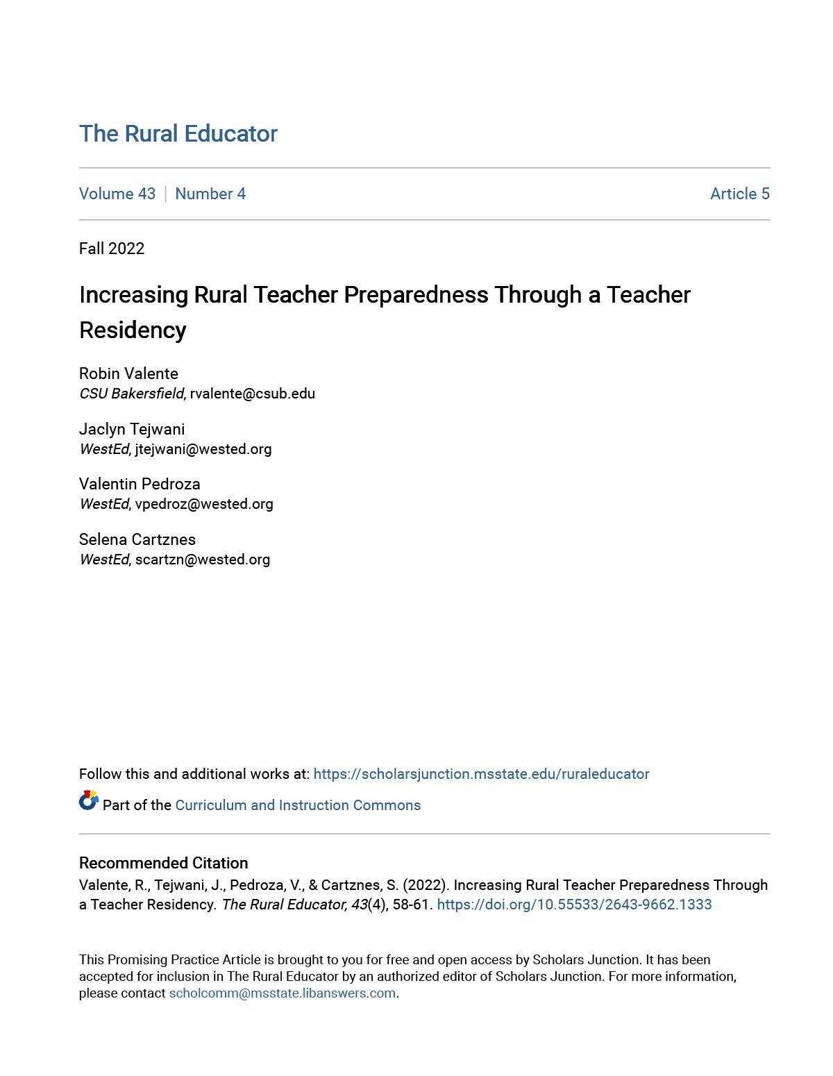 Increasing Rural Teacher Preparedness Through a Teacher Residency
