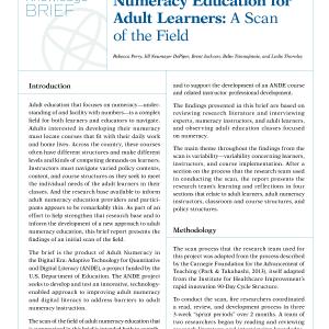 Numeracy Education for Adult Learners: A Scan of the Field