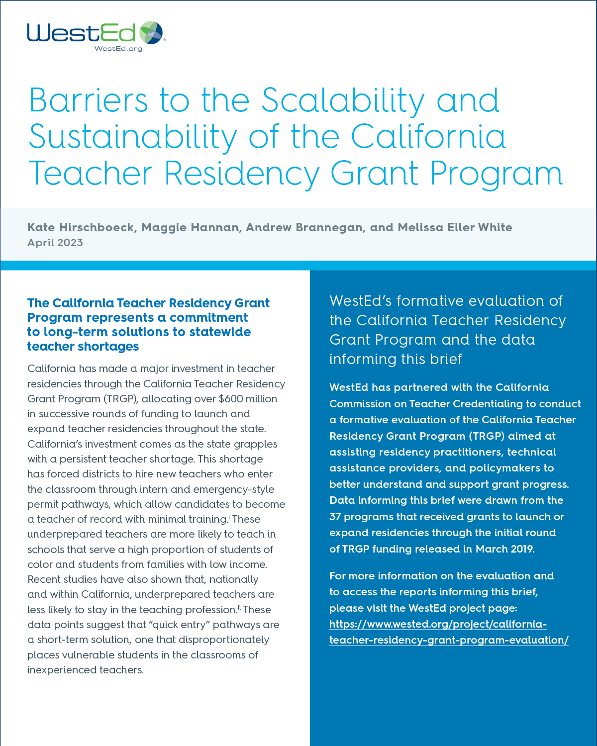 Barriers to the Scalability and Sustainability of the California Teacher Residency Grant Program
