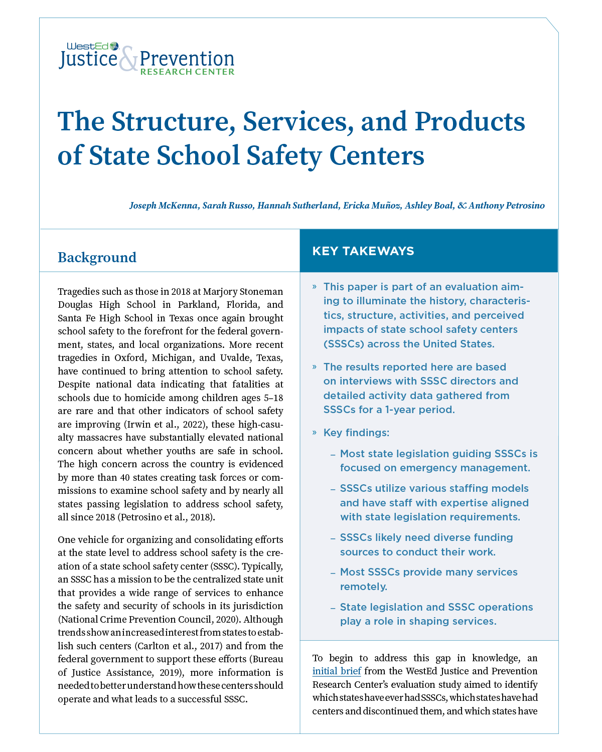 Structure Services and Products of State School Safety Centers