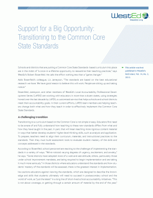 Cover image for Support for a Big Opportunity: Transitioning to the Common Core State Standards