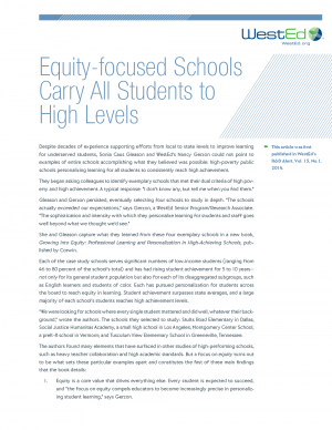 Cover image of Equity-Focused Schools Carry All Students to High Levels Article RD-14-01
