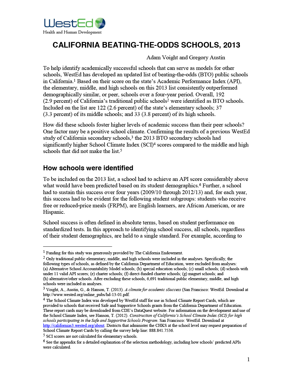 Cover image for California Beating-The-Odds Schools, 2013 Report