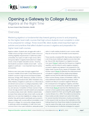 Cover for Opening a Gateway to College Access: Algebra at the Right Time