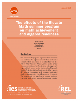 Cover of The Effects of the Elevate Math Summer Program on Math Achievement and Algebra Readiness